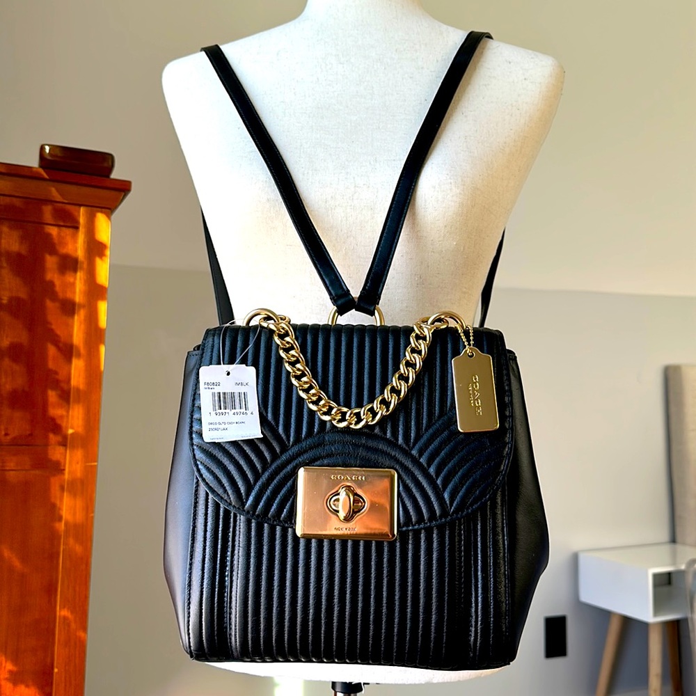 New Black Coach Deco Quilted Cassidy Backpack